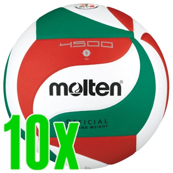 10er Ballpaket Molten Volleyball Spielball Leder 4500